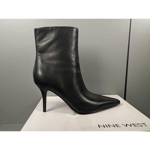 Nine West Boots Womens Size 9 Black OHMY Leather Ankle Bootie Stiletto Heel